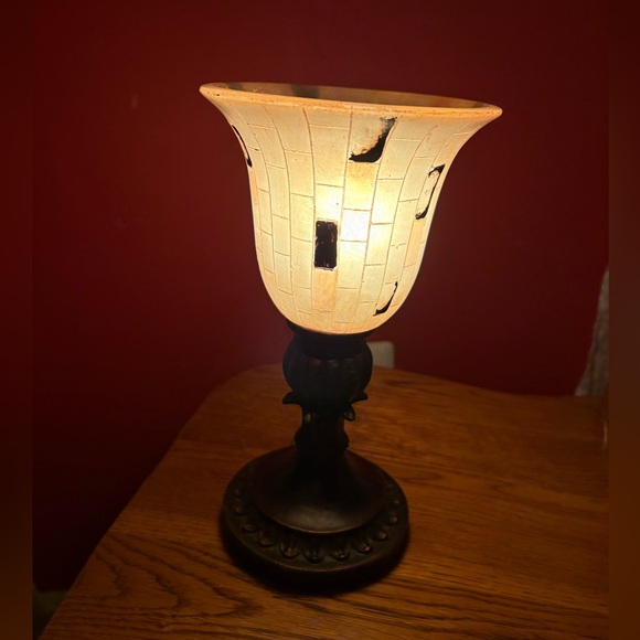 Other - Vintage Ting Shen Mosaic Table Lamp With An Amber Shade and Bronze Metal Base